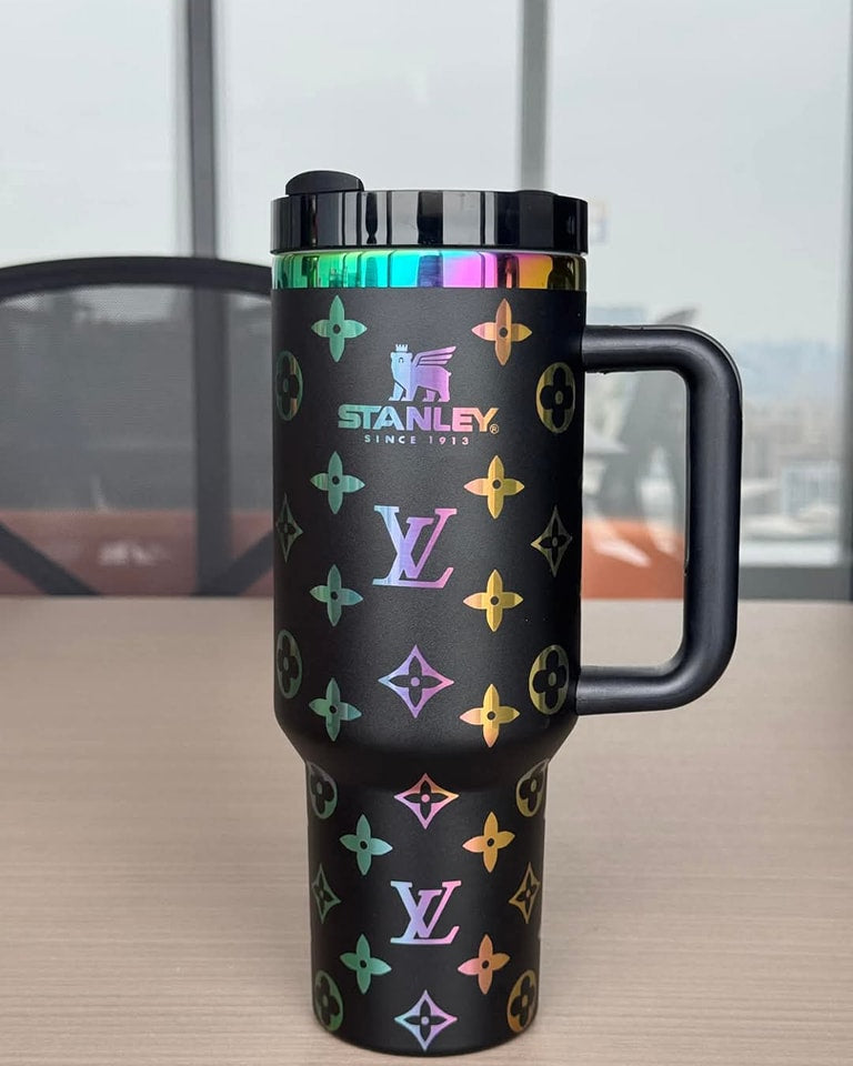 40oz luxury-inspired travel cup – rainbow black