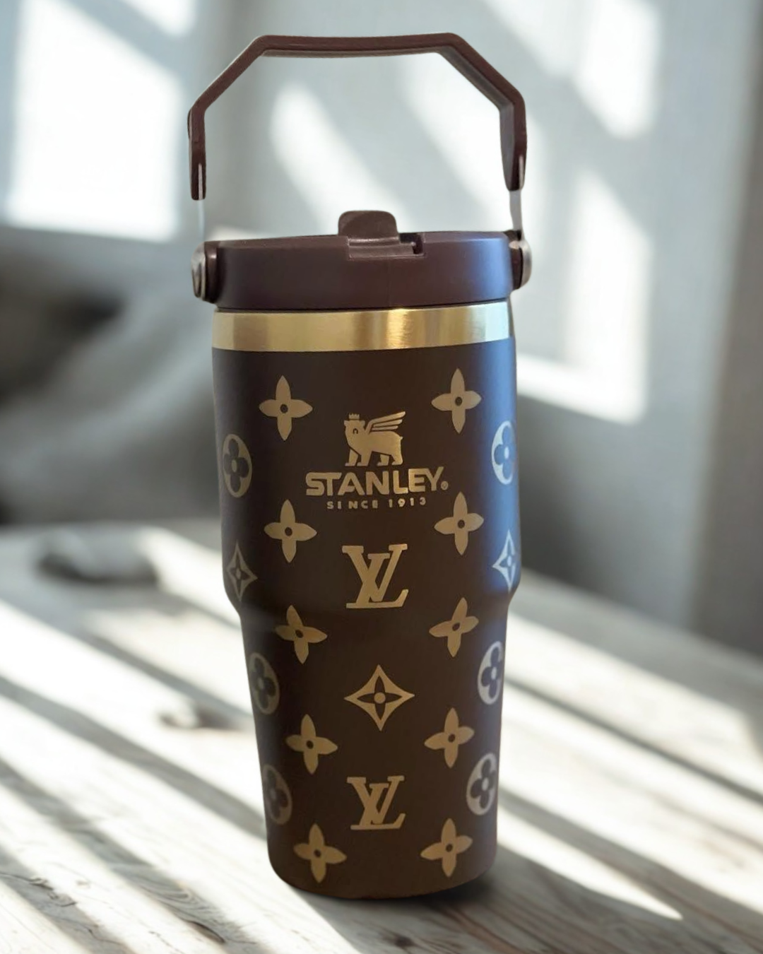 Luxury LV flip-straw travel cup