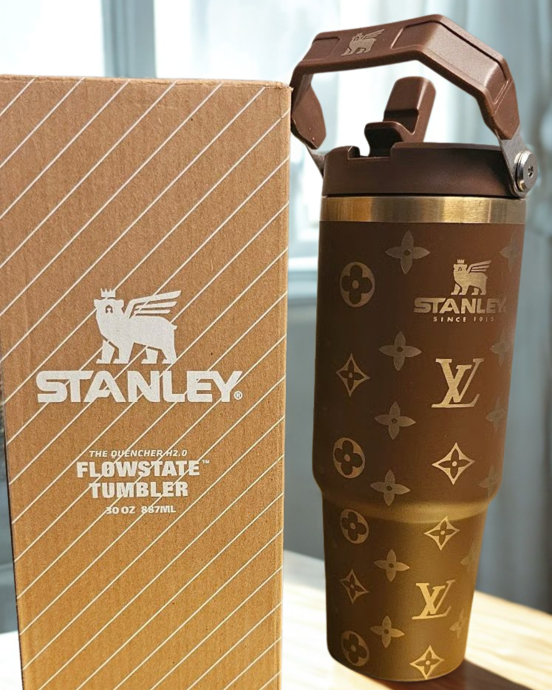 Luxury LV flip-straw travel cup
