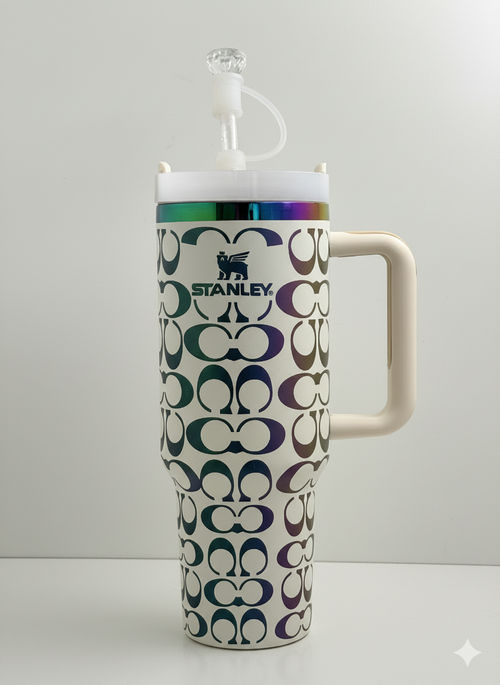 40oz holographic monogram travel cup – white