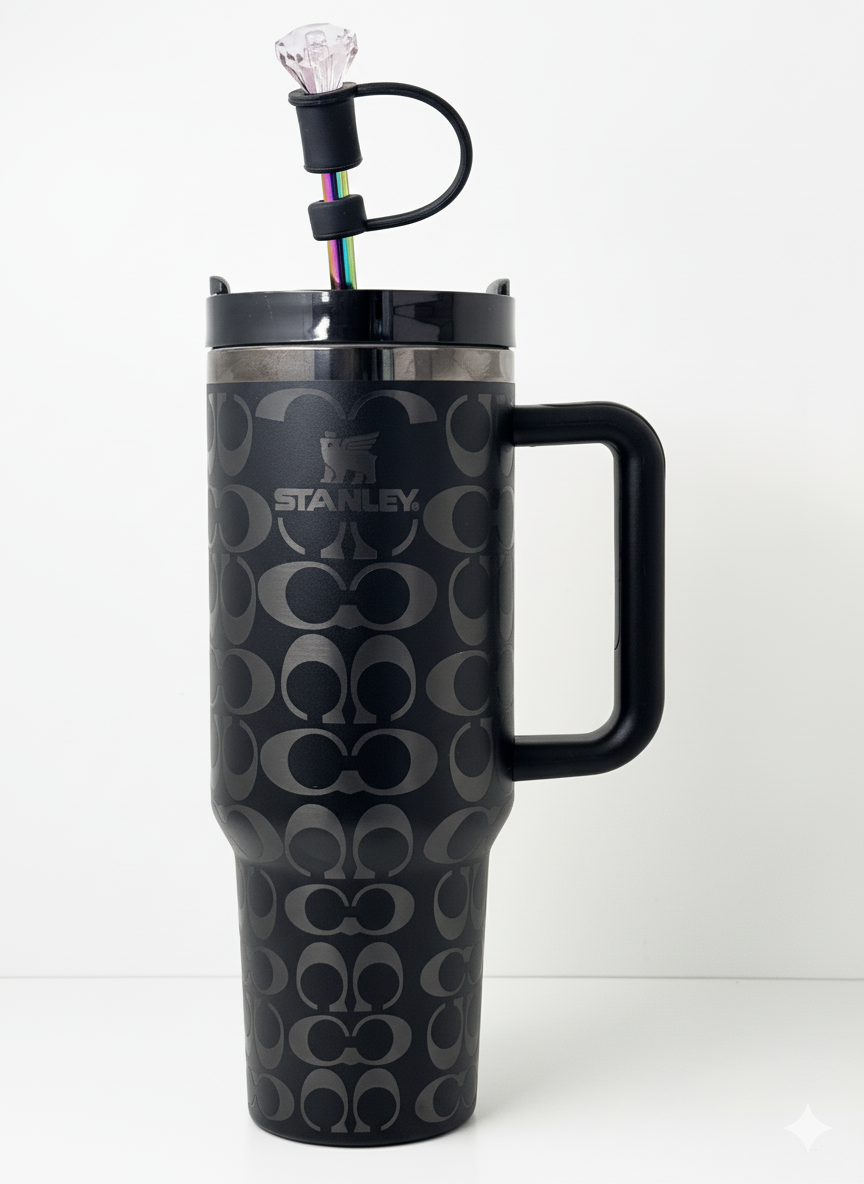 40oz holographic monogram travel cup – black and silver