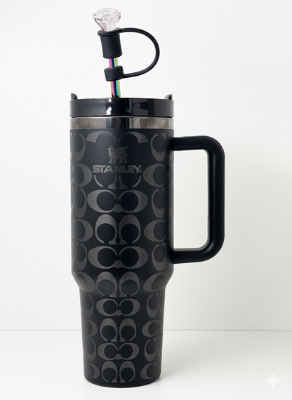 40oz holographic monogram travel cup – black and silver