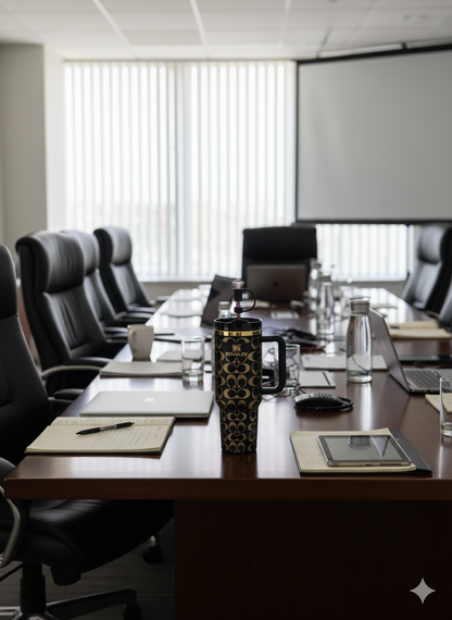 40oz holographic monogram travel cup – black and gold