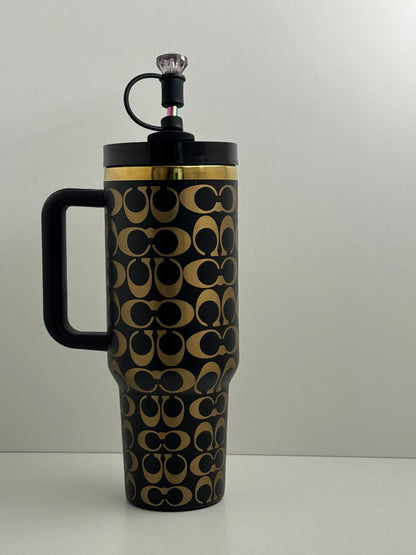 40oz holographic monogram travel cup – black and gold