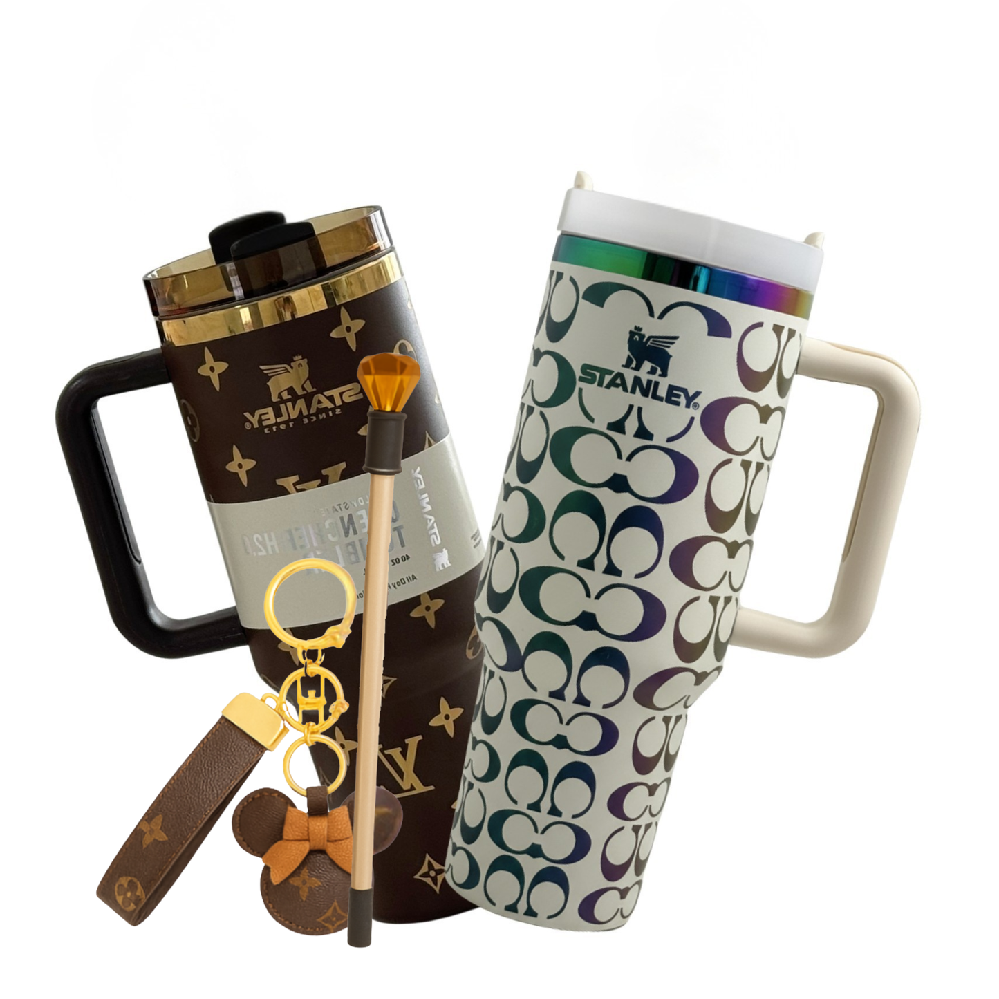 Luxury double set H2.0 40oz travel cup with straw and keyring